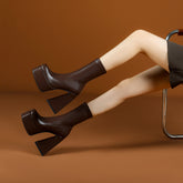 Eleni Square Toe Brown Platform Boots NEW GEW